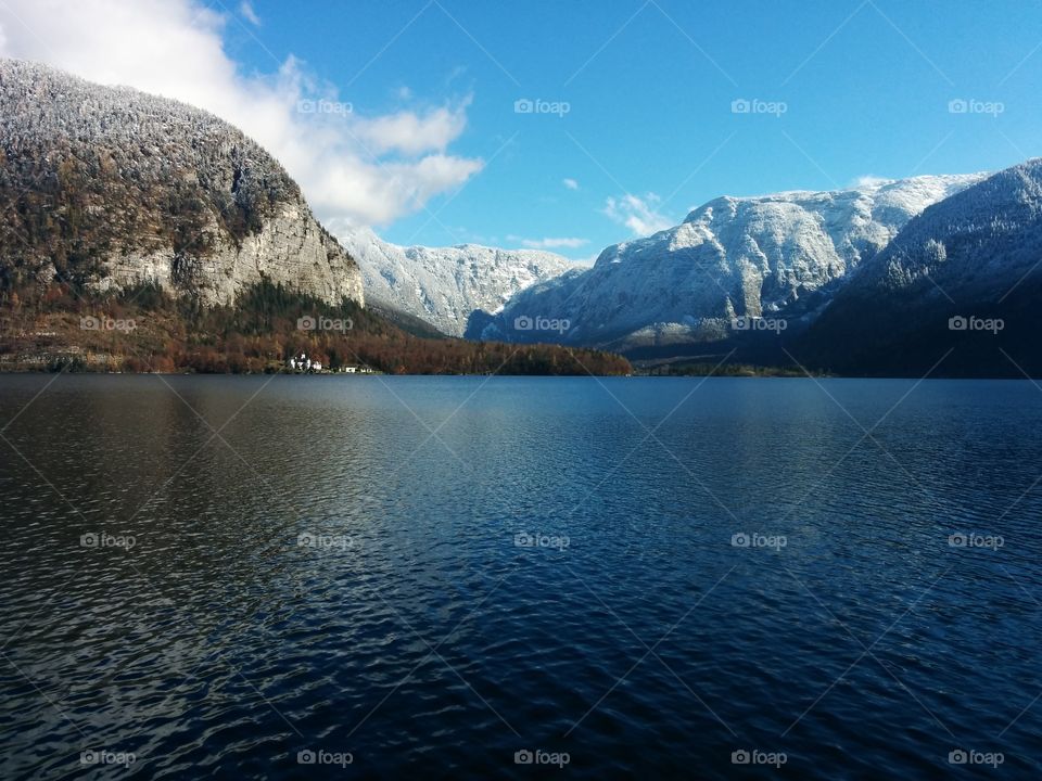 View of calm lake and mountains