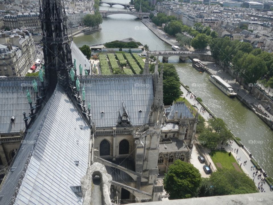 The Classic Gothic Style, Notre Dame Cathedral in Paris. May 2012. A view of The Seine River. Copyright © CM Photography. @chelseamerklephotos on Foap.