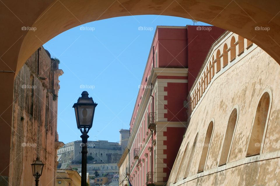 Particular view on medieval quarters in italian town.