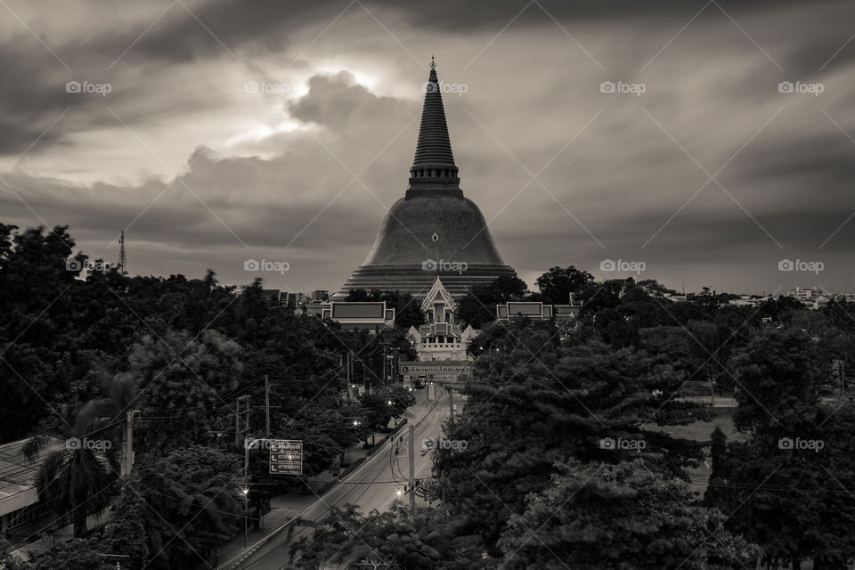 Pagoda in Thailand in black and white 