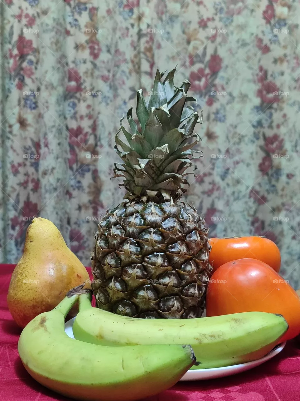 Fruits. bananas, pineapple, persimmon, kiwi, still life, food, exotic fruits, vitamins