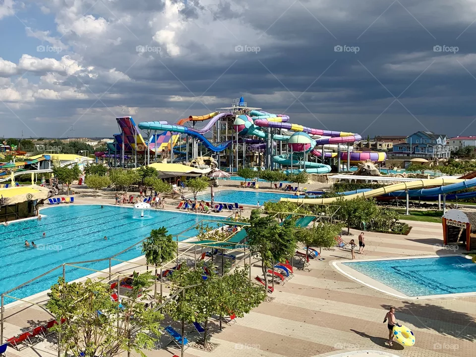 Aquapark on a cloudy day