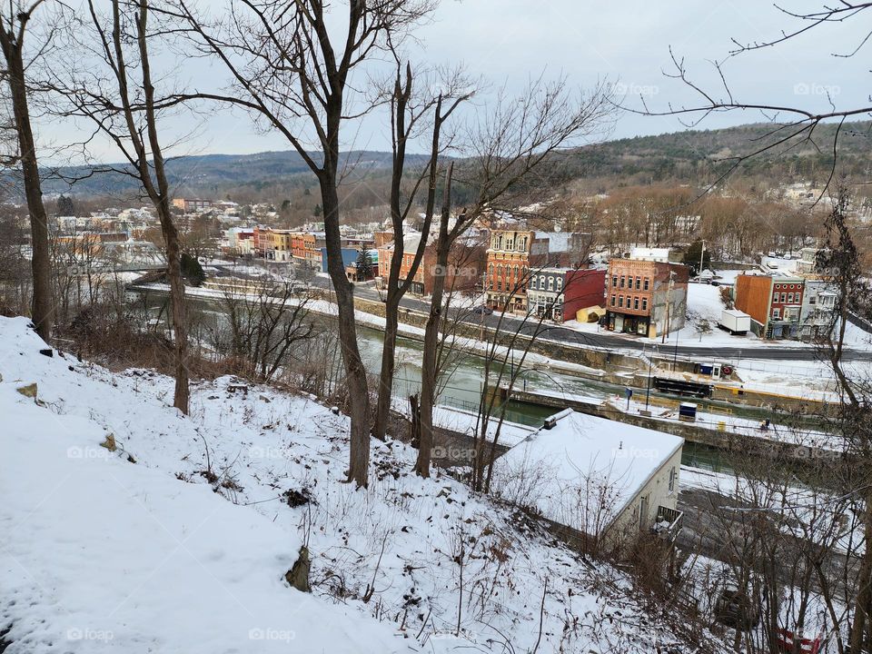 A freezing cold December morning sees very little movement in the town of Whitehall New York
