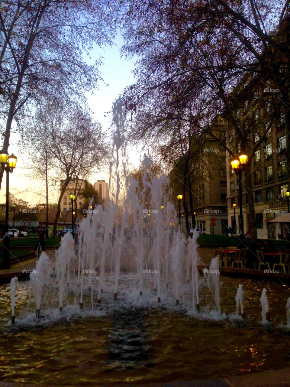 sunset at the fountain