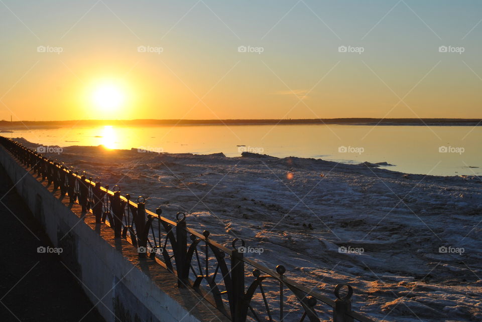 sunset on the Yenisei river in Siberia