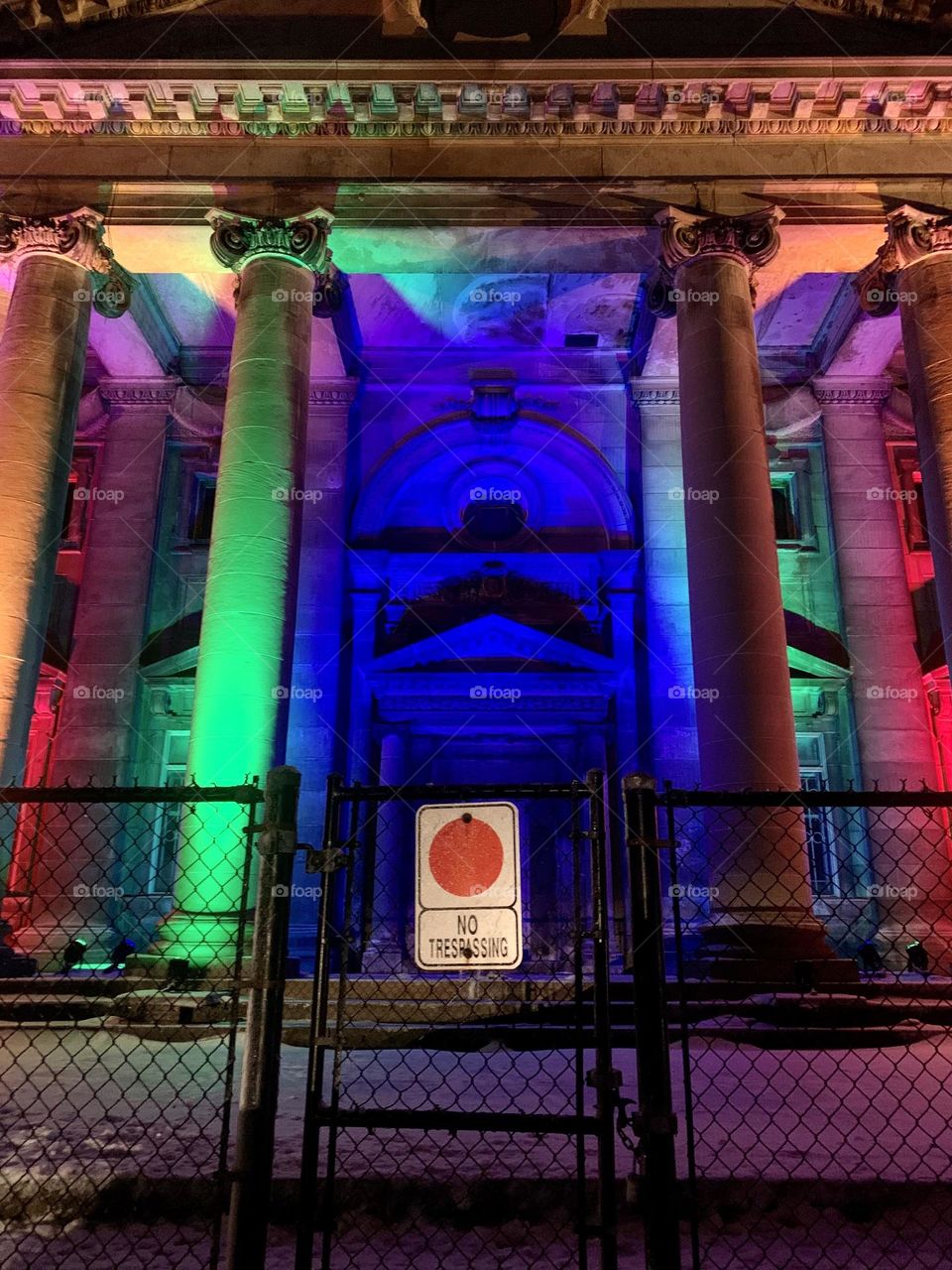 Hydro station building in Niagara Falls, Ontario Canada during Festival of Lights 