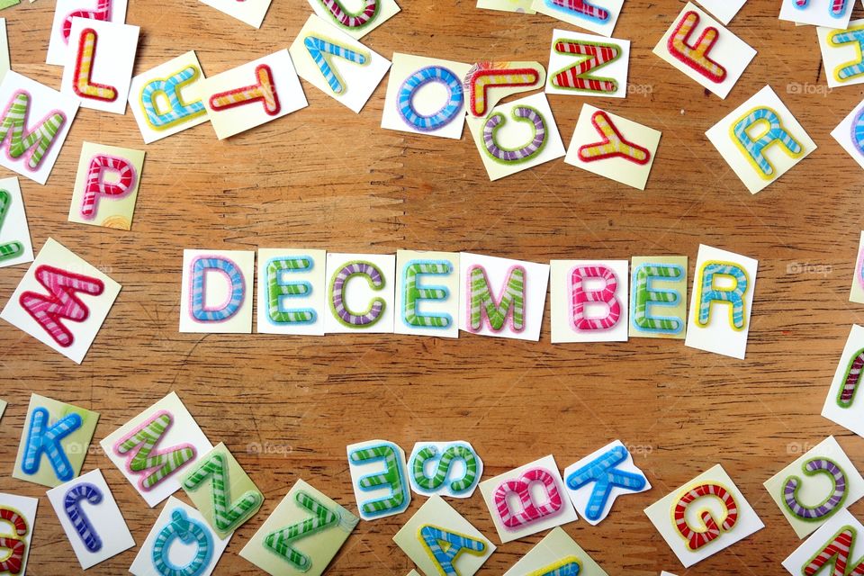 the word december. the word december spelled in colorful letters