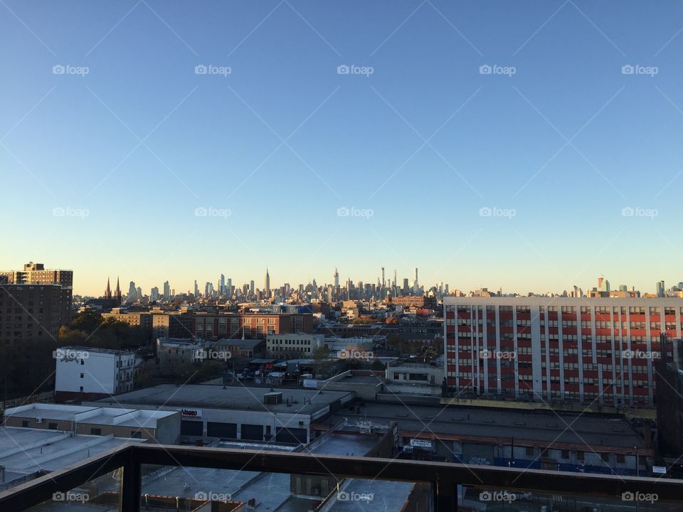 Looking at the Manhattan skyline from Brooklyn