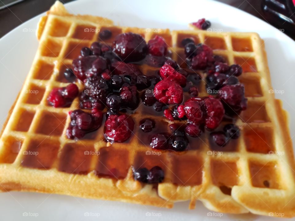 Berry Waffles with Syrup