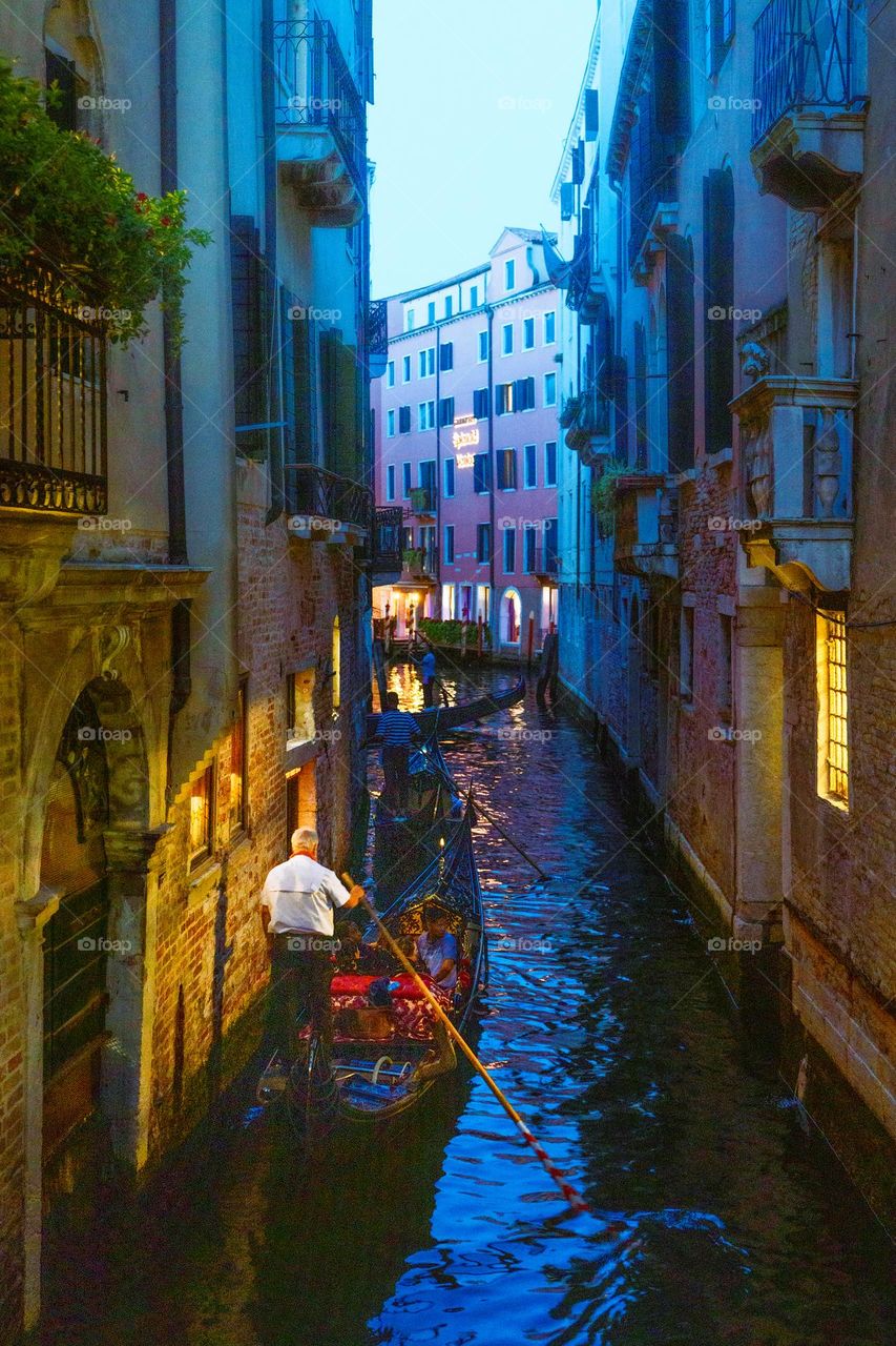 Gondolas at night