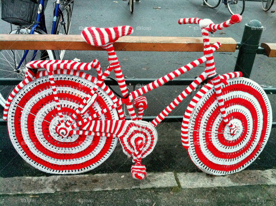 bicycle red white parking by metha