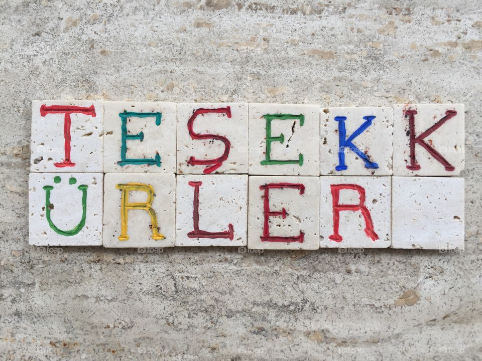 Teşekkürler, thank you in turkish language on carved travertine pieces