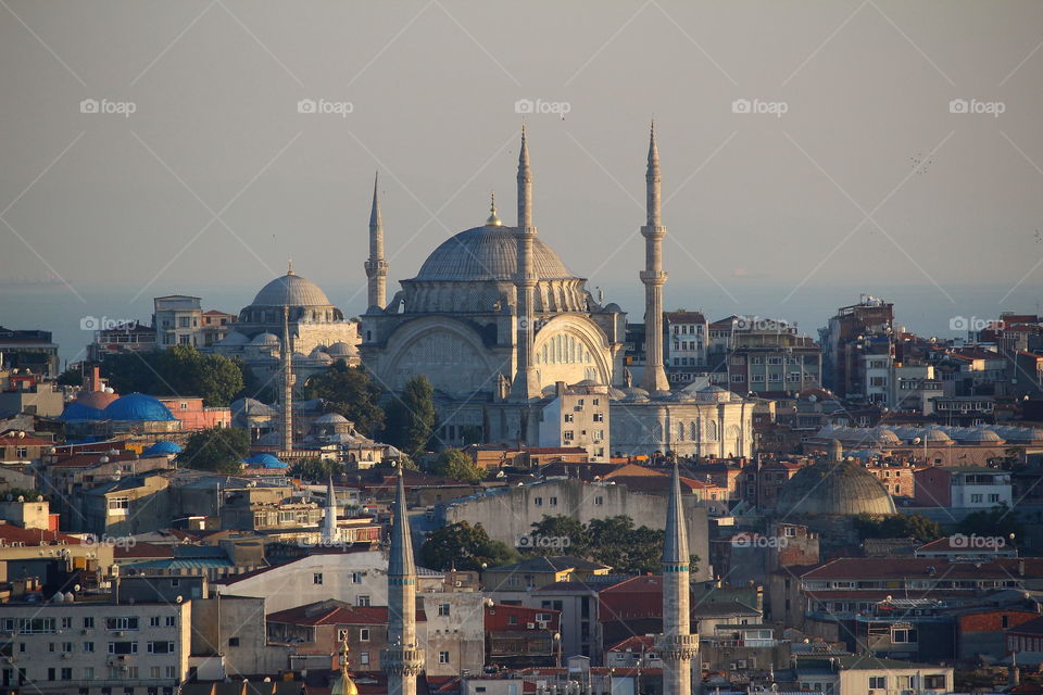 mosque in istanbul. cityscape of istambul at sunset