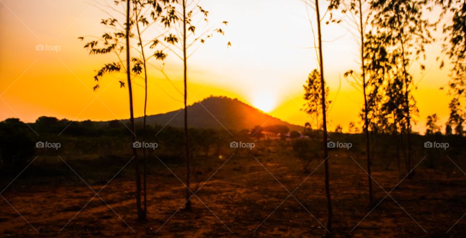 View of mountain during sunset