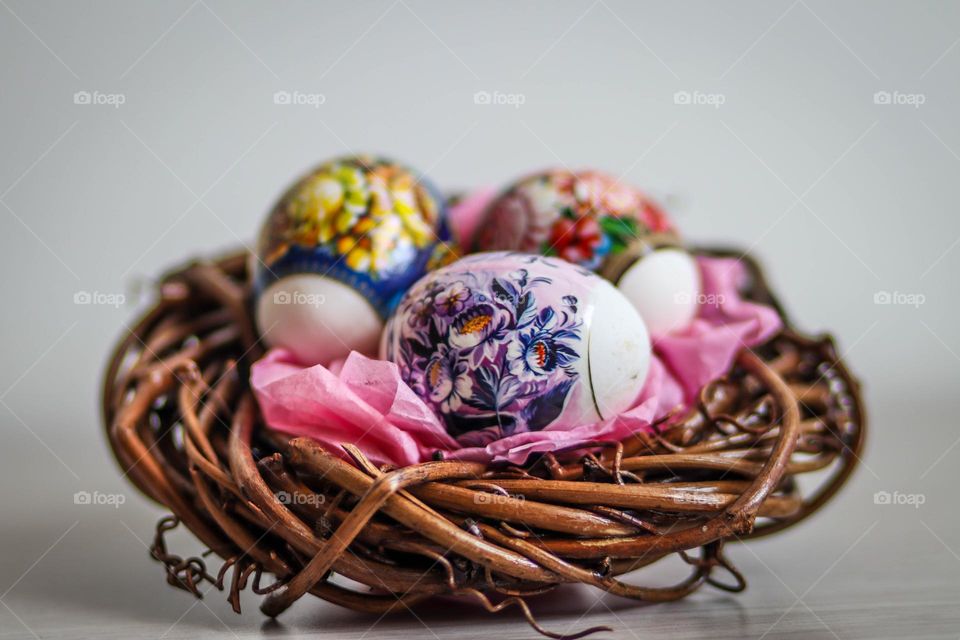 Easter eggs in a nest