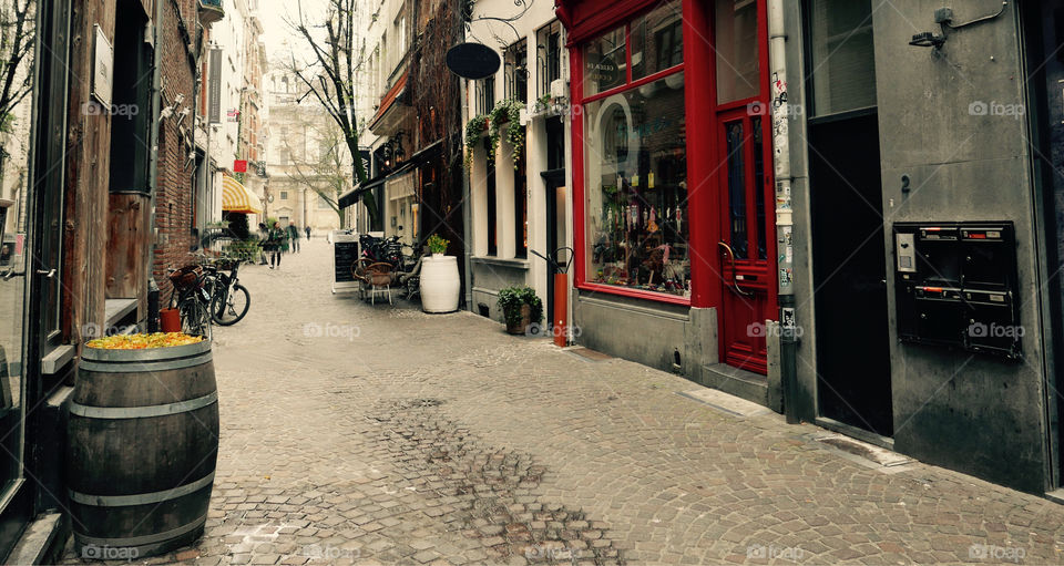 Street in the old town of Antwerp, Belgium.