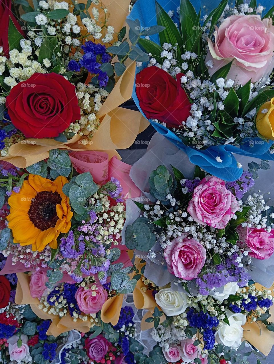 several bouquet of flowers