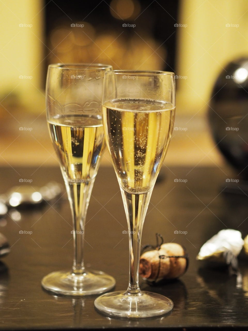 Champagne glasses with a bokeh background