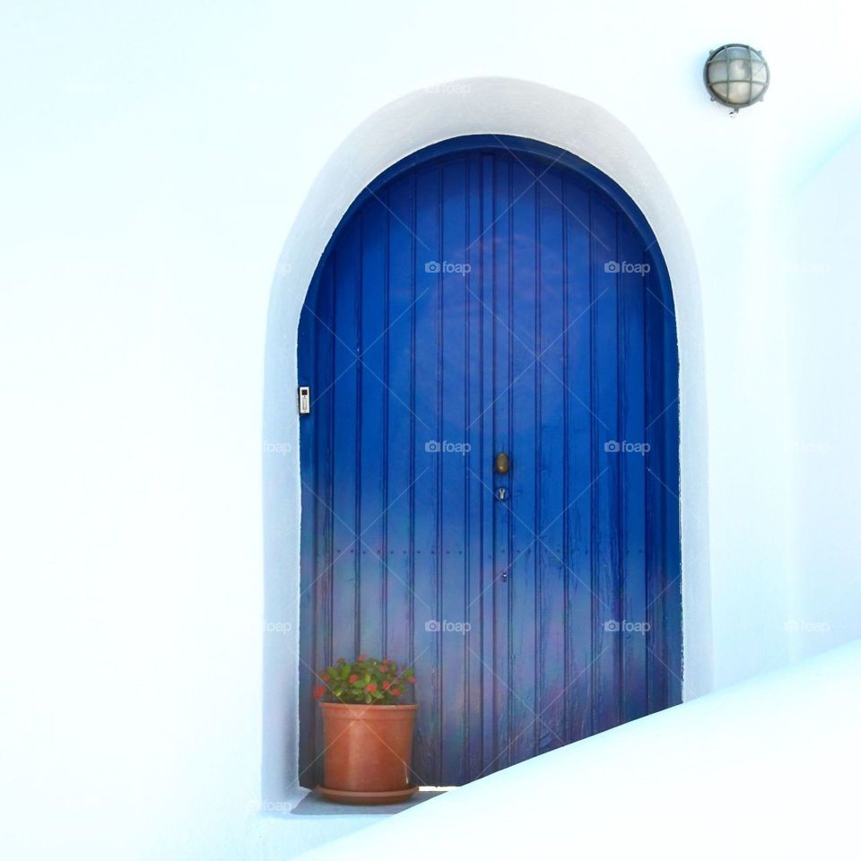 Blue door in Santorini
