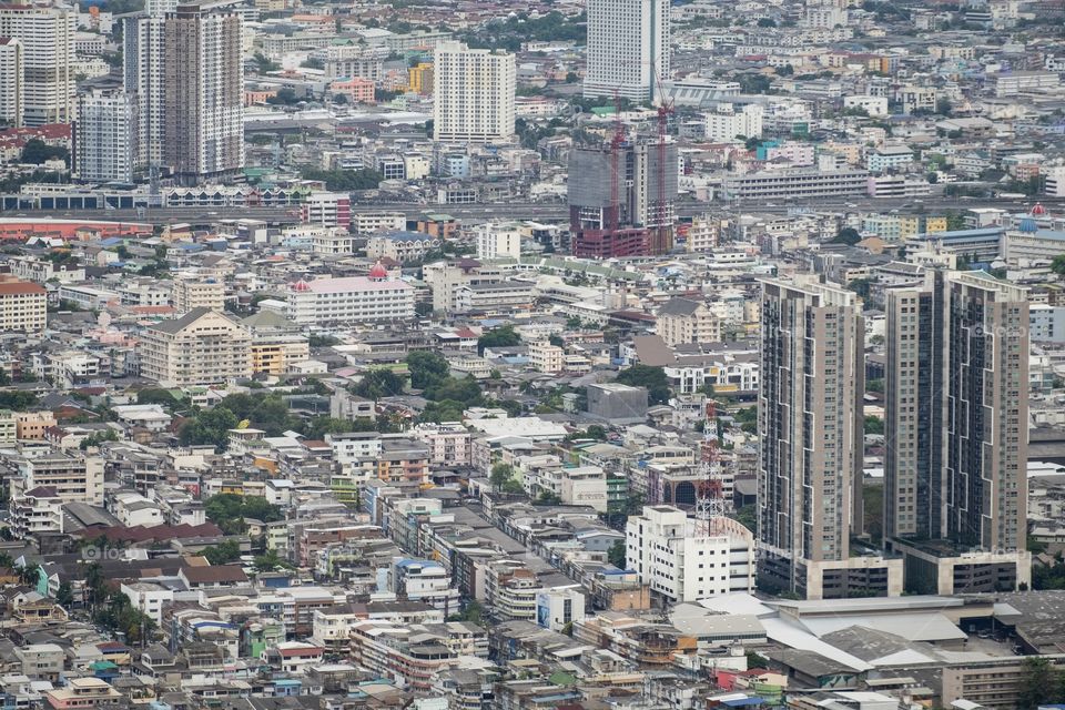 Bangkok/Thailand-May 04 2019:Big city bird eyes view