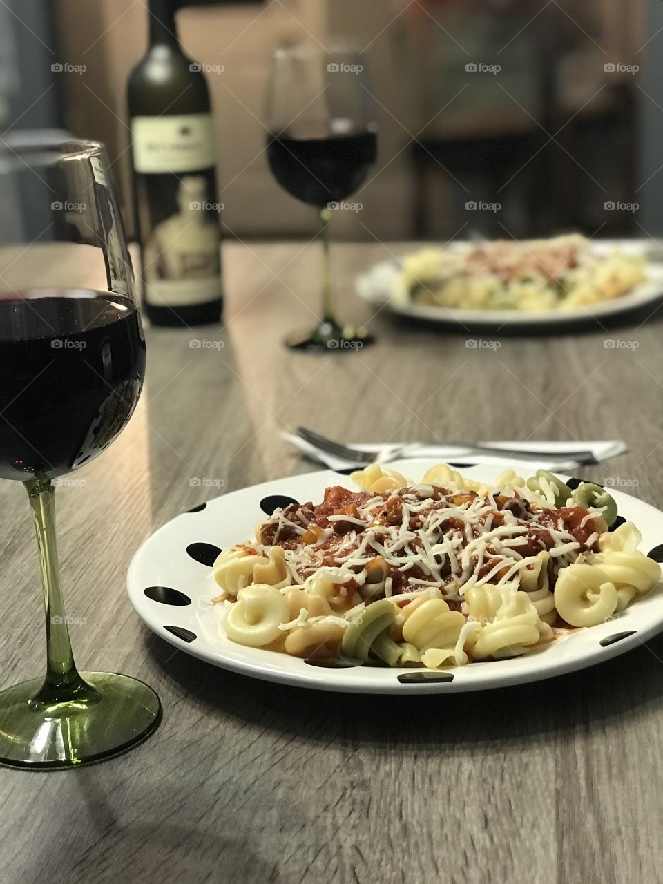 Pasta dinner for two with wine