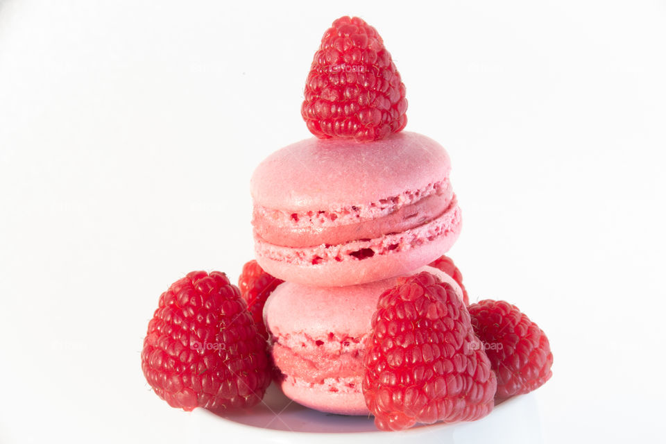 macarons and raspberries