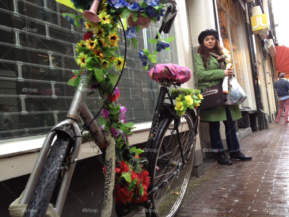 bicycle green girl amsterdam by adaldt