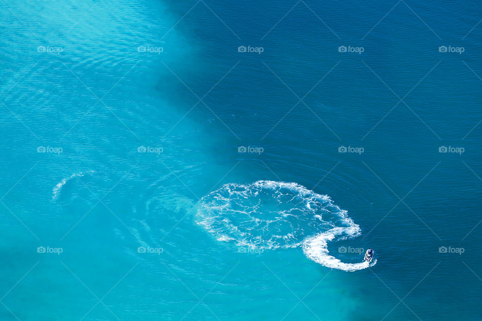 Jetski in the sea, aerial view