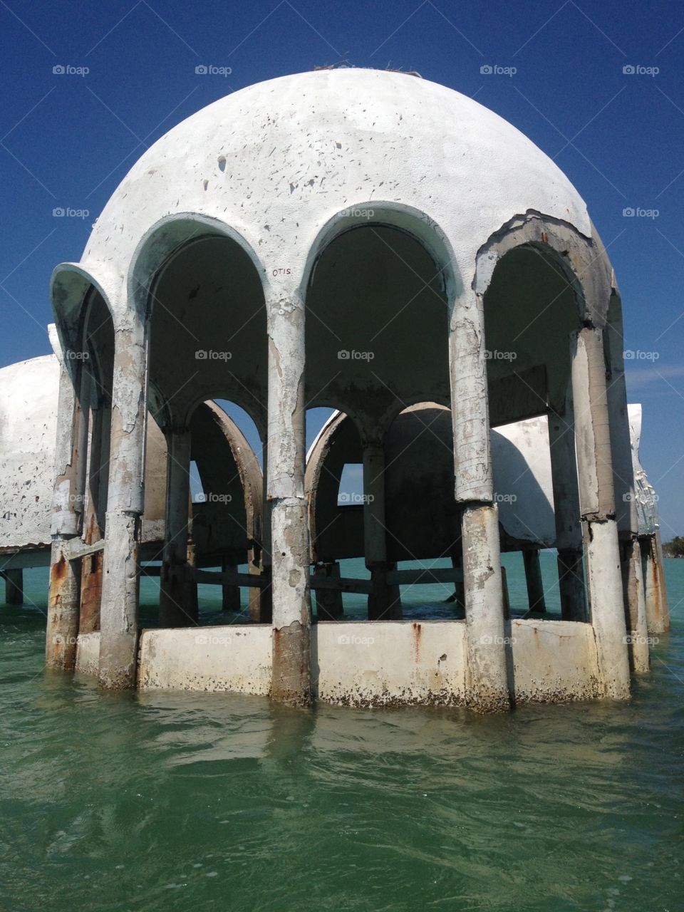 Atlantis revealed. A unique dome style home sits in the middle of the Gulf of Mexico awaiting a slow sink to the bottom. 