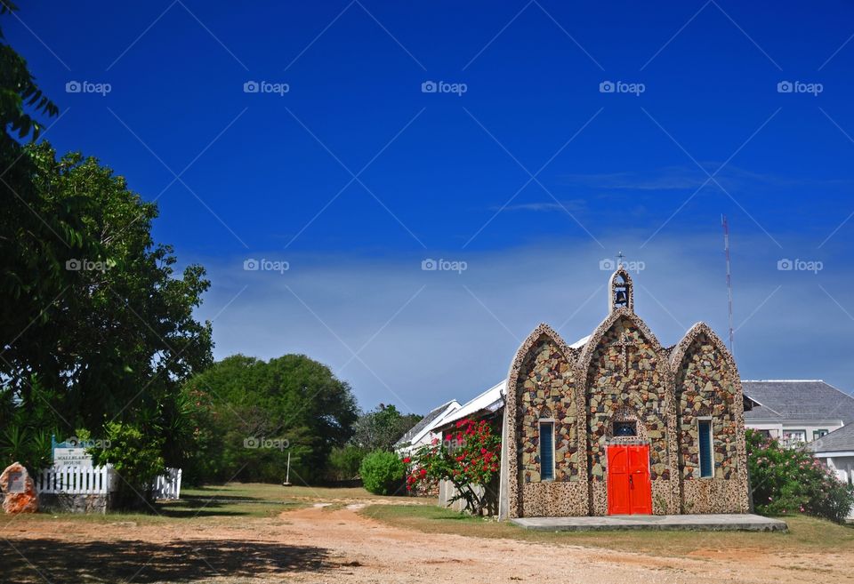 Church in Anguilla with red doors