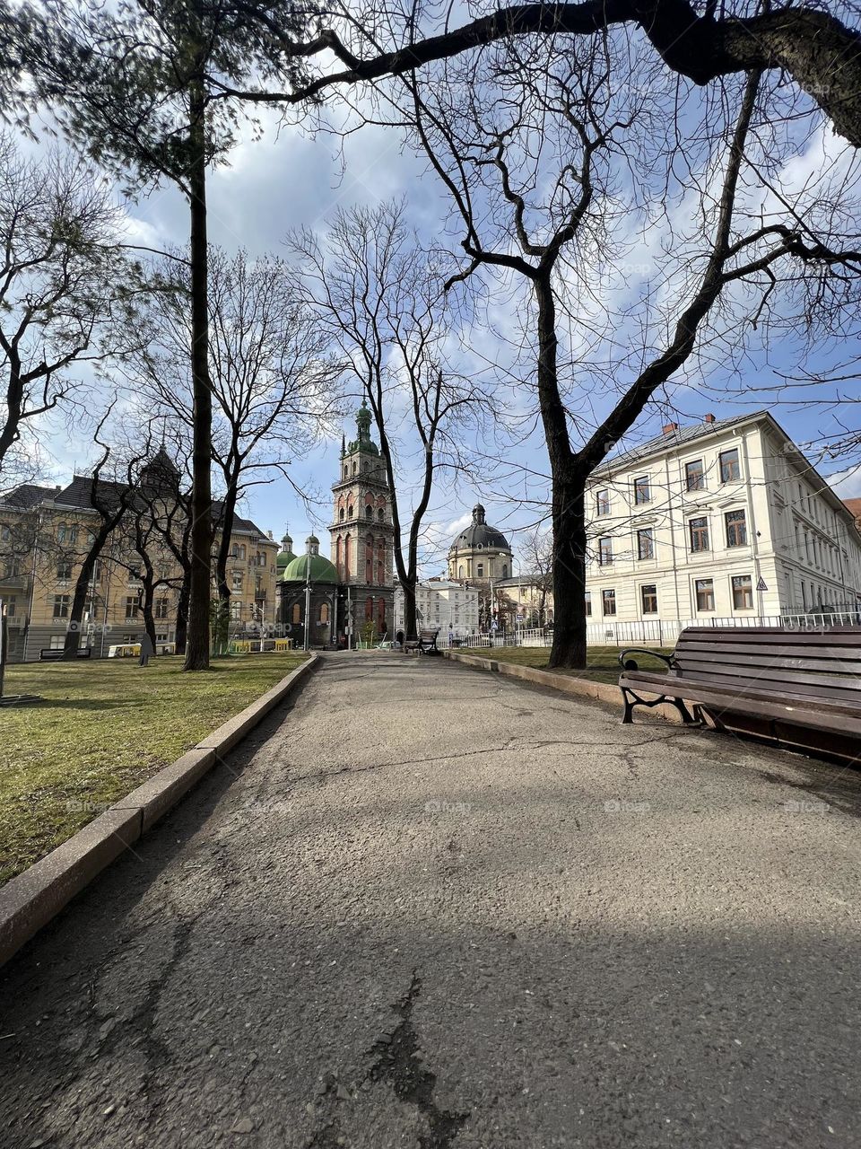 Lviv old city architecture in the spring season