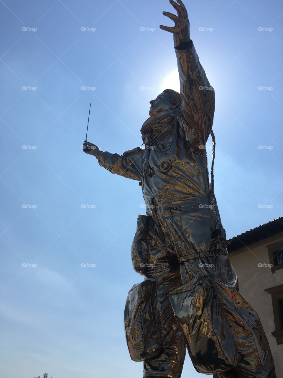 Low angle view of man sculpture