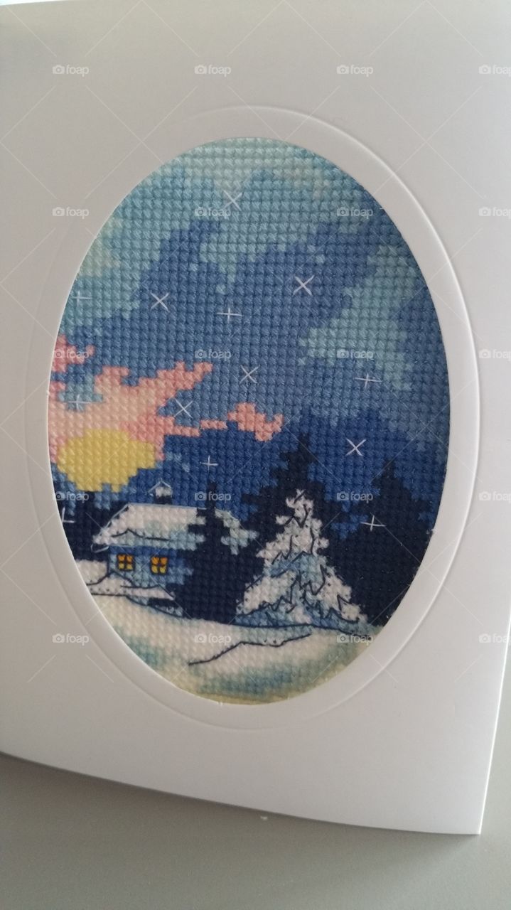 Handmade, snow and trees emrodery