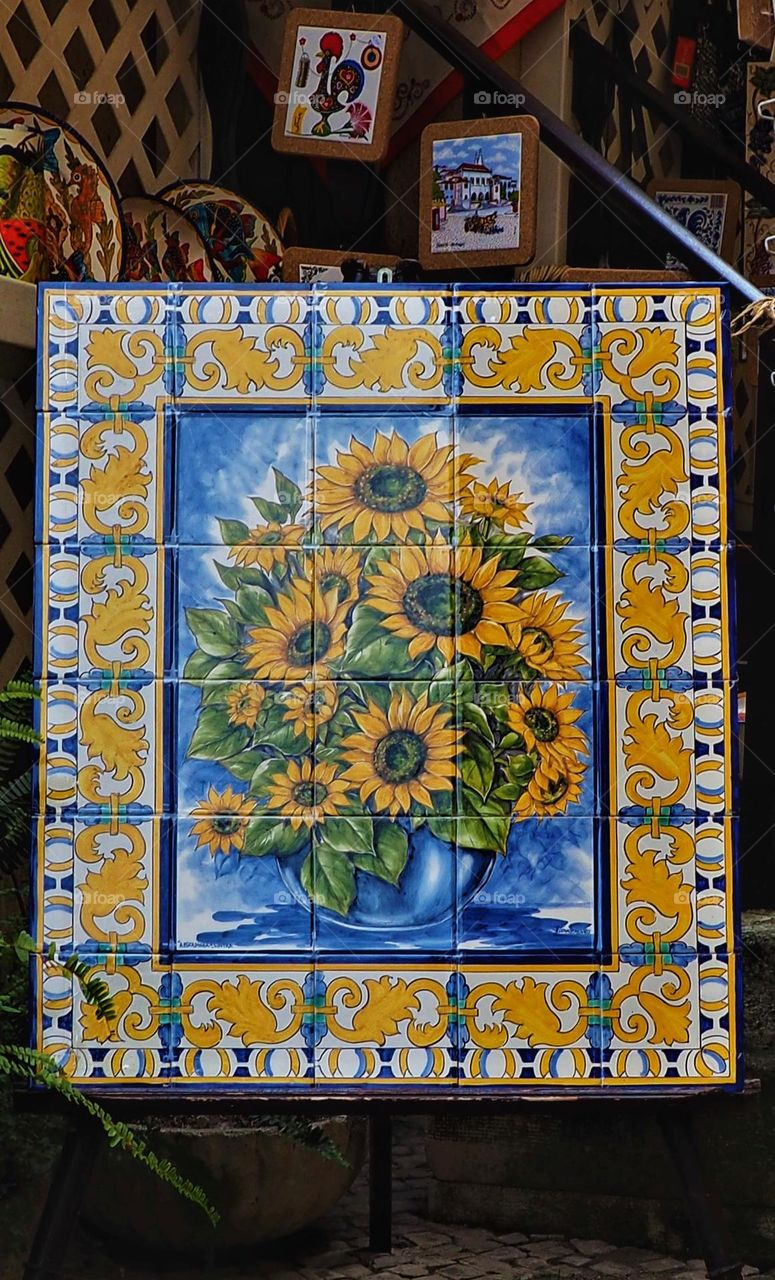 blue and yellow tiles