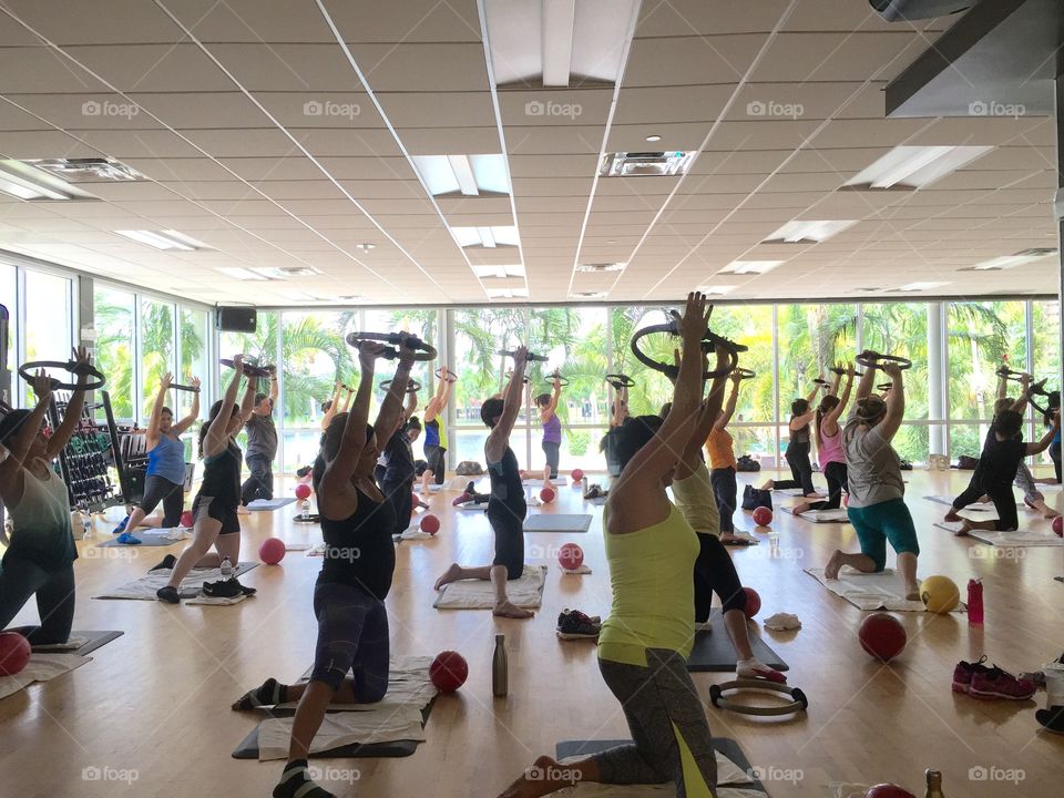 Fitness . People doing Pilates in a gym