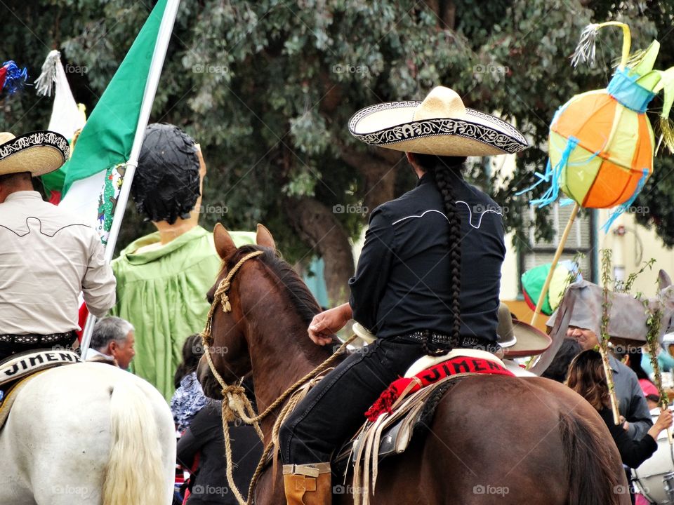 Mexican Festival. Mexican Cowboy In Traditional Costume At A Village Fiesta
