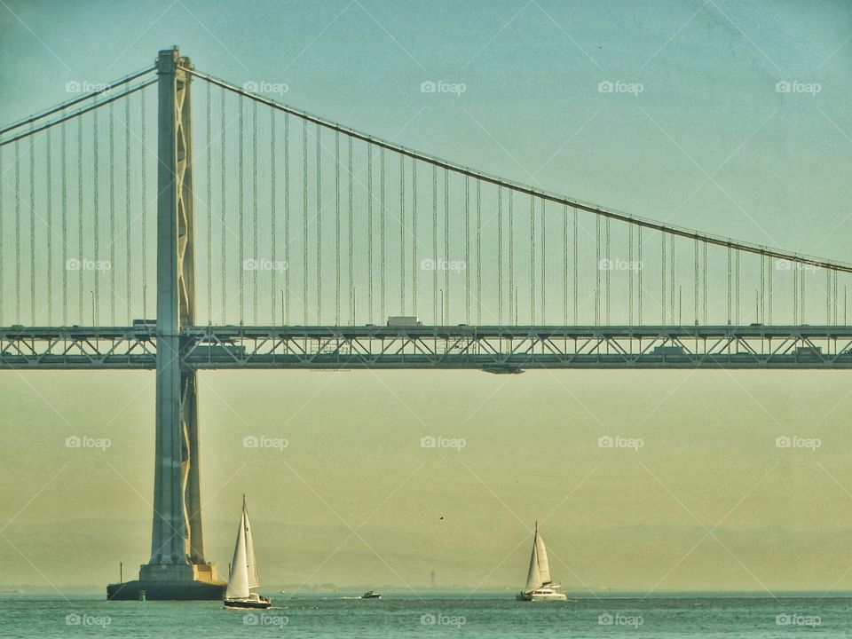 San Francisco Bay Bridge. Bay Bridge In San Francisco With Sailboats
