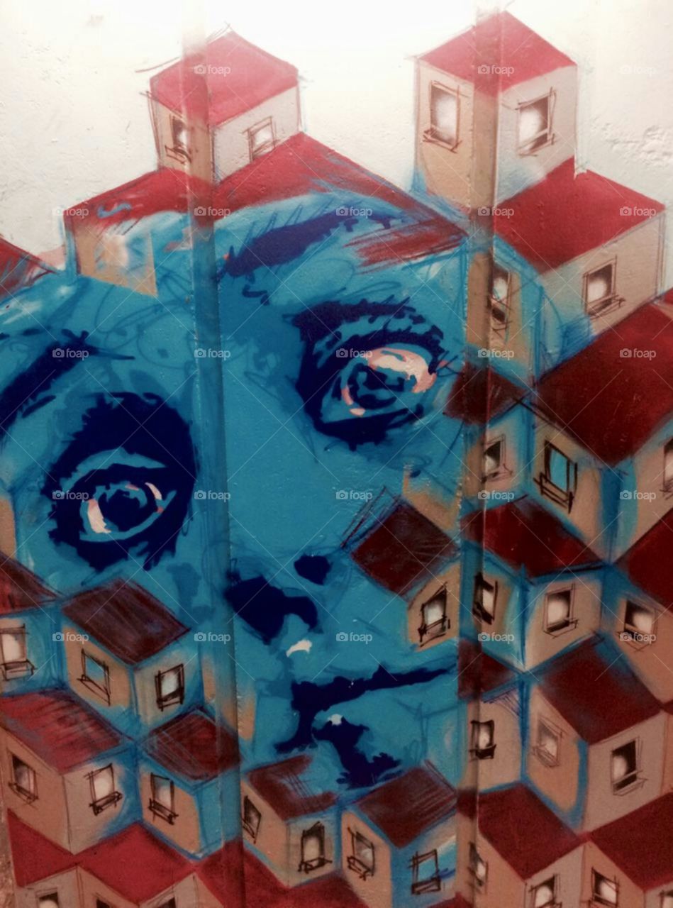 streetart blue face