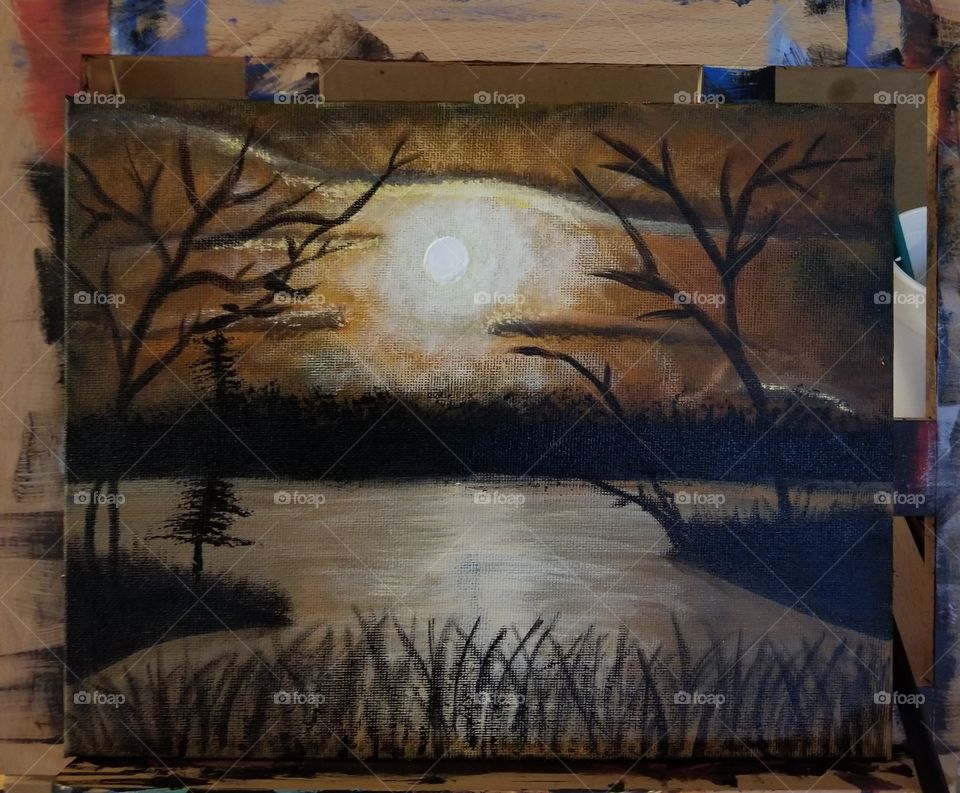 this is one of my first paintings. I enjoy a lot of aspects of art & nature. an evening by the lake
