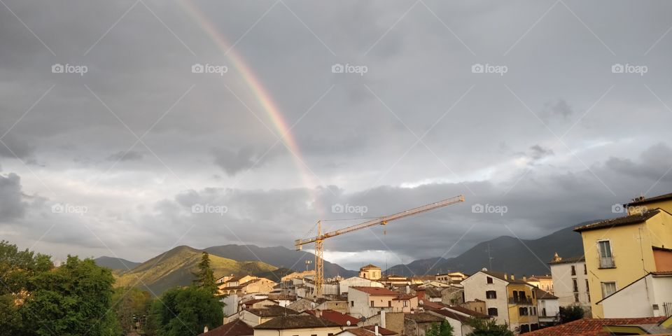 rainbow crane town cloud