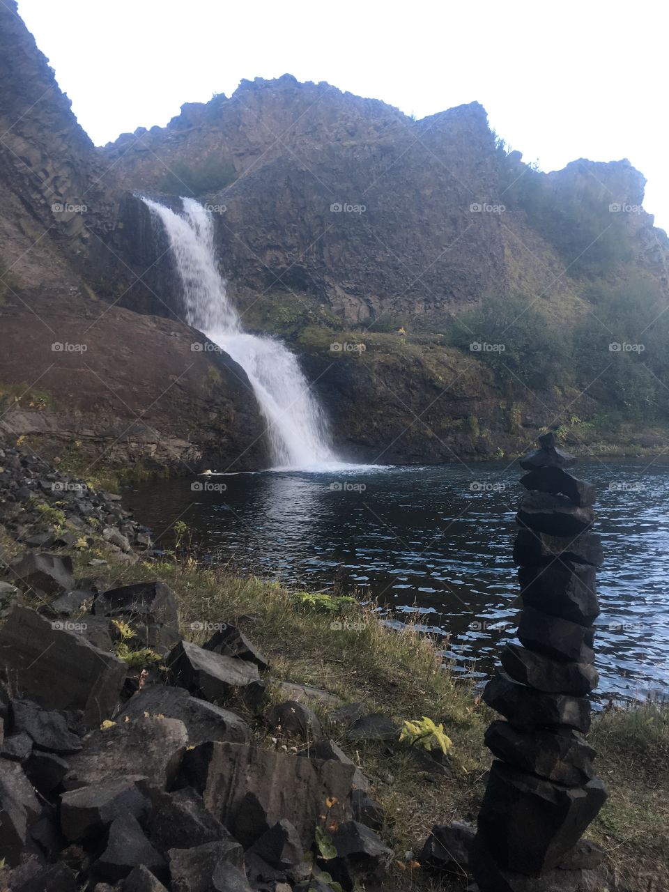 Rock stacked beautifully on a hike to this water fall around stöng Iceland 