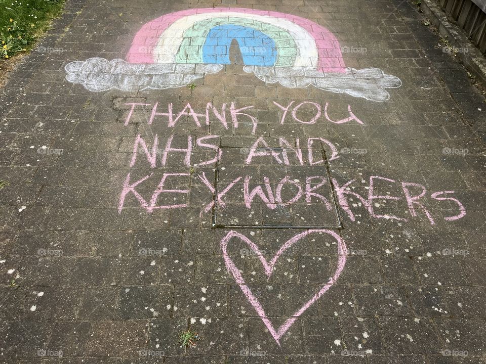 Pavement/Driveway art ... children drawing a rainbow and thanking our NHS and key workers throughout the Coronavirus Pandemic 🦠