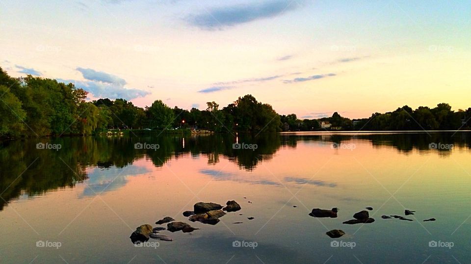 Idyllic view of lake during sunset