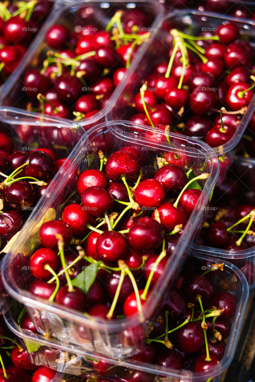 Dark red cherries by the punnet