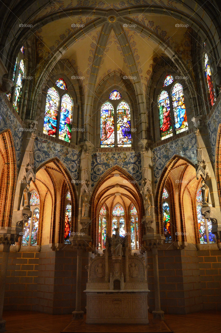 Stained glass windows inside Episcopal Palace of Astorga, Spain.