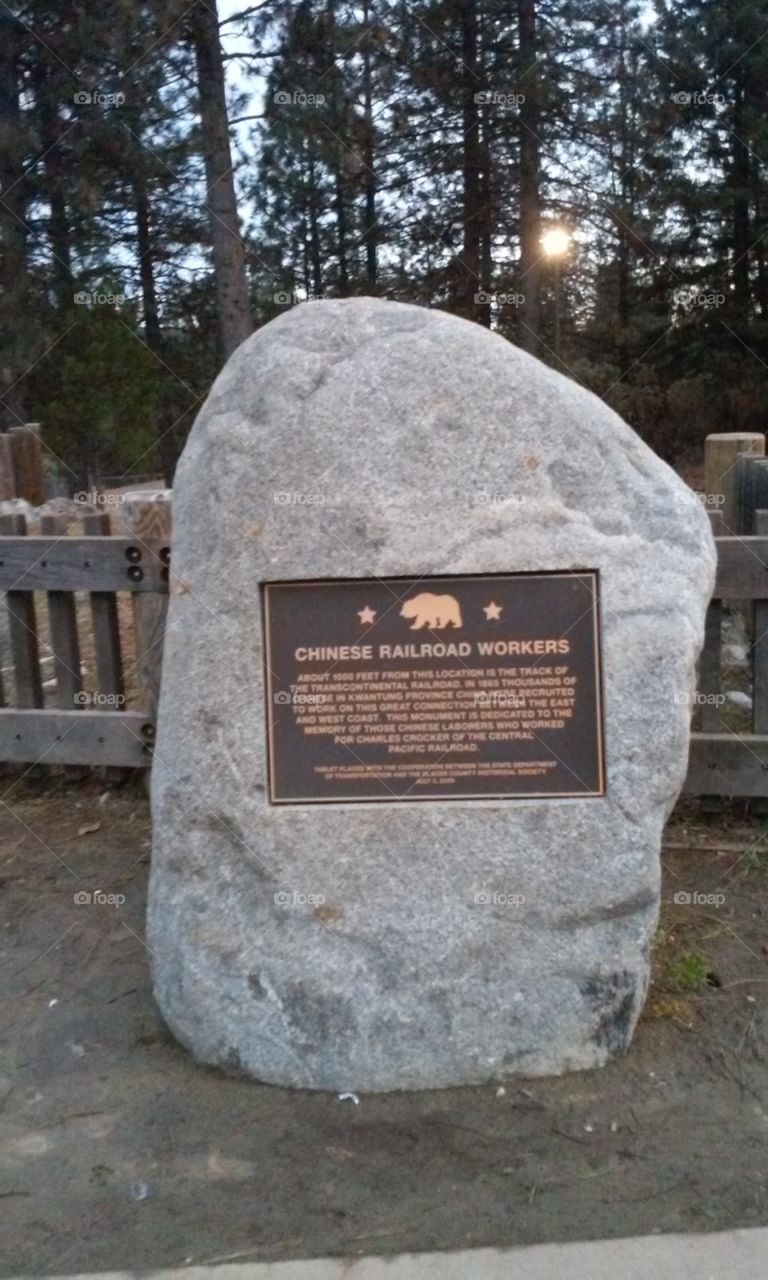 A Plaque in Northern California, Just outside of reno Nevada, Dedicated to the Chinese Railroad Workers.