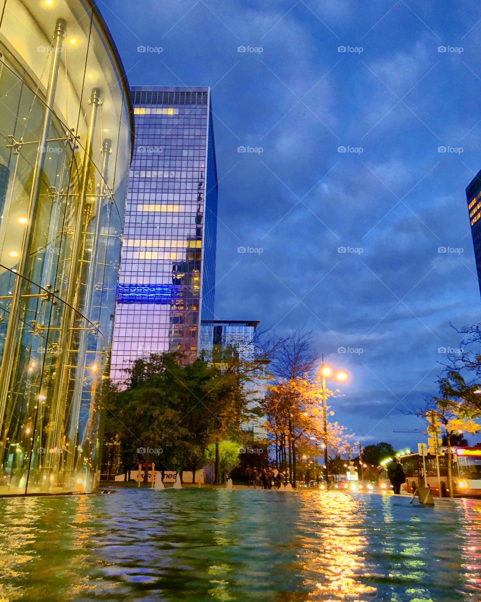 Office reflections at dawn