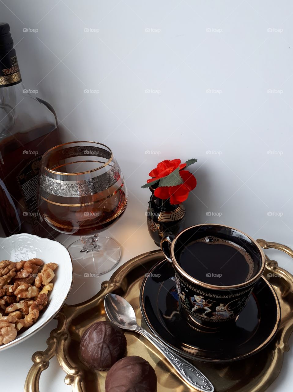 Coffee with cognac and nuts
