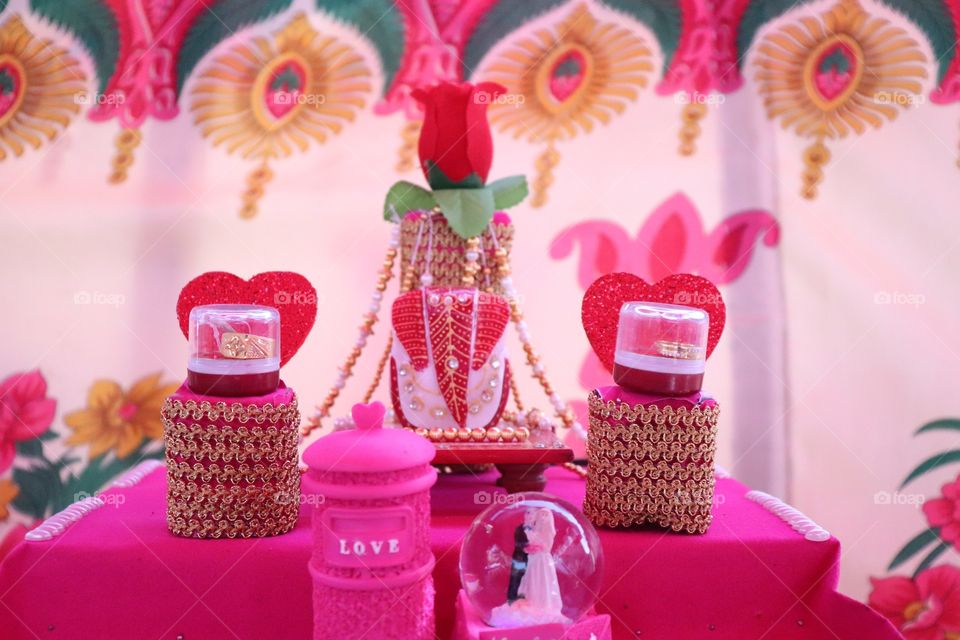 indian engagement ceremony decoration. in left and right box means two rings inside the box.lord shri Ganesha is in center it's all hand made article.
