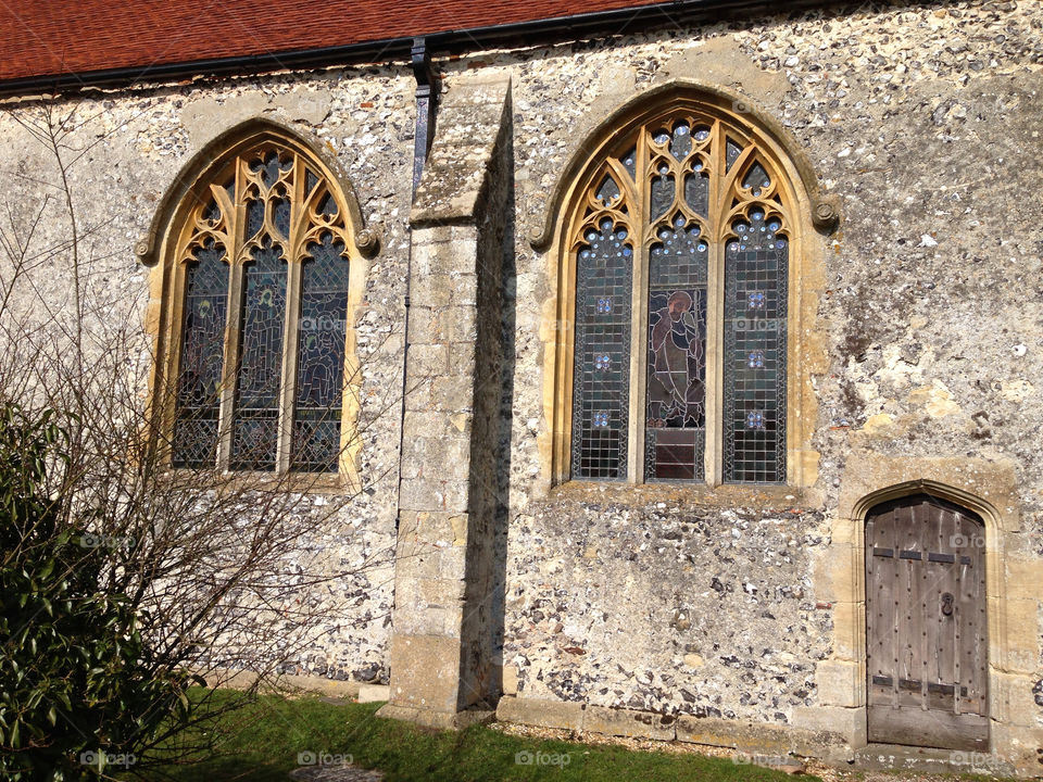 Windows of St. Peter and St. Paul's church, Yattendon, Berkshire,
